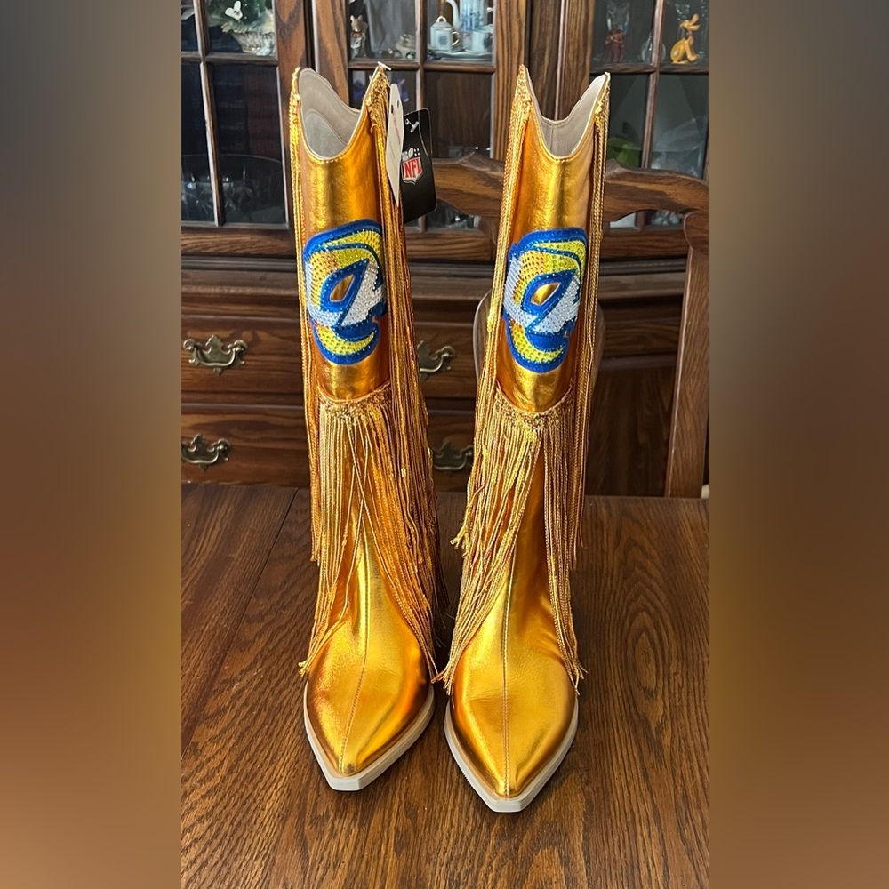 Los Angeles Rams Cuce Gold Fringe Boots w/ Sequin Detail - Women Size 6 - NEW